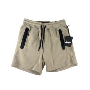 Brooklyn Cloth Mens 5 Inch Inseam Knit Shorts Khaki Tan Tech Zip Pockets Small